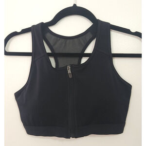 Nike Dri-FIT Swoosh Black Sports Bra Women's Size Large Front Zip Medium Support